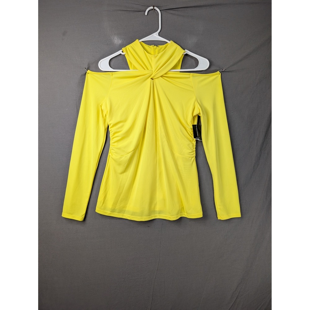 INC International Concepts Sunbeam Yellow Cold Shoulder Twist‎ Front Top M 5939